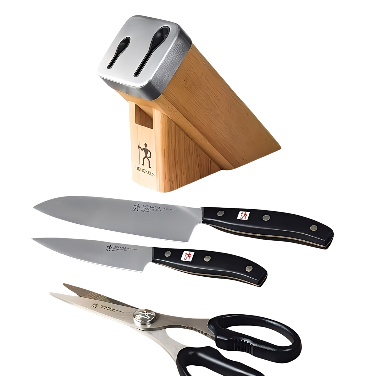 【4点セット】HENCKELS ヘンケルス HI ディフィニション アルファー  自動お手入れ 切れ味 長持ち ナイフブロック(セルフシャープニングブロック) 三徳包丁 18cm ペティナイフ 13cm 料理ハサミ 1027795 キッチン用品 料理 調理 高品質ステンレス鋼製 アーチハンドル