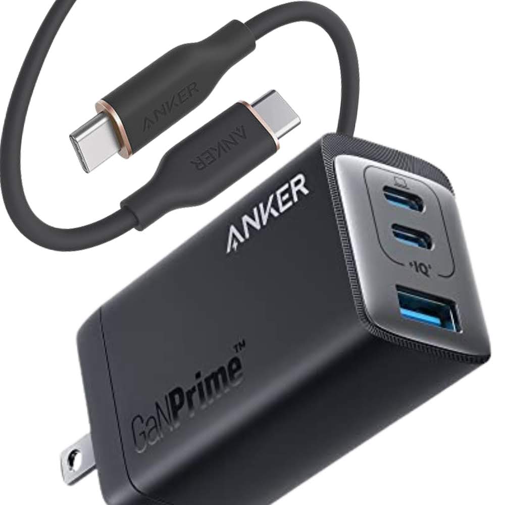 Anker 735 Charger (GaNPrime 65W) & Anker PowerLine III Flow USB-C & USB-C ケーブル 1.8m 急速充電器 3ポート 同時 急速充電 プラグ折りたたみ式