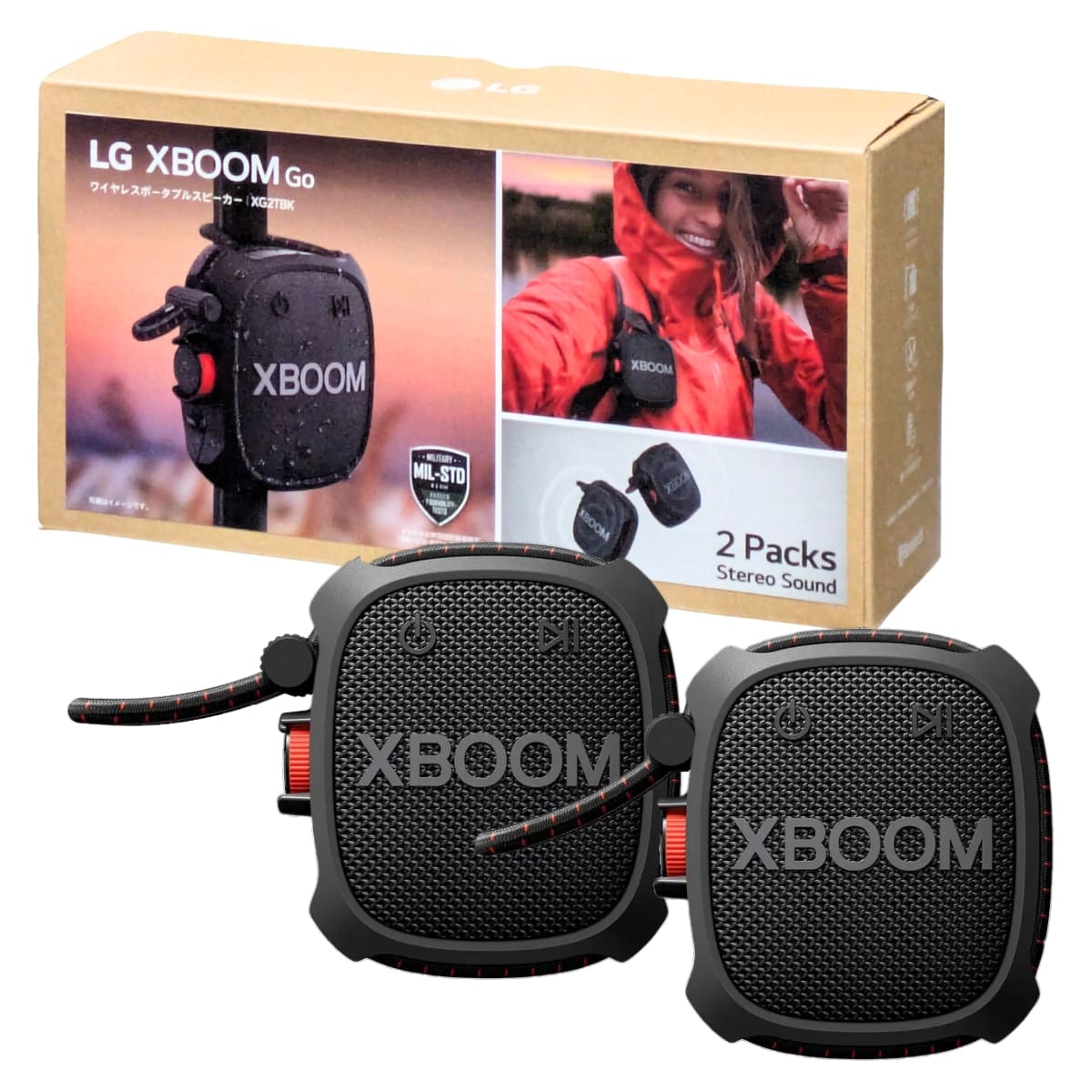 LG XBOOMGo XG2T ワイヤレスポータブルスピーカー 2個パック 万能ストラップで結べる 低音強化 迫力のある音