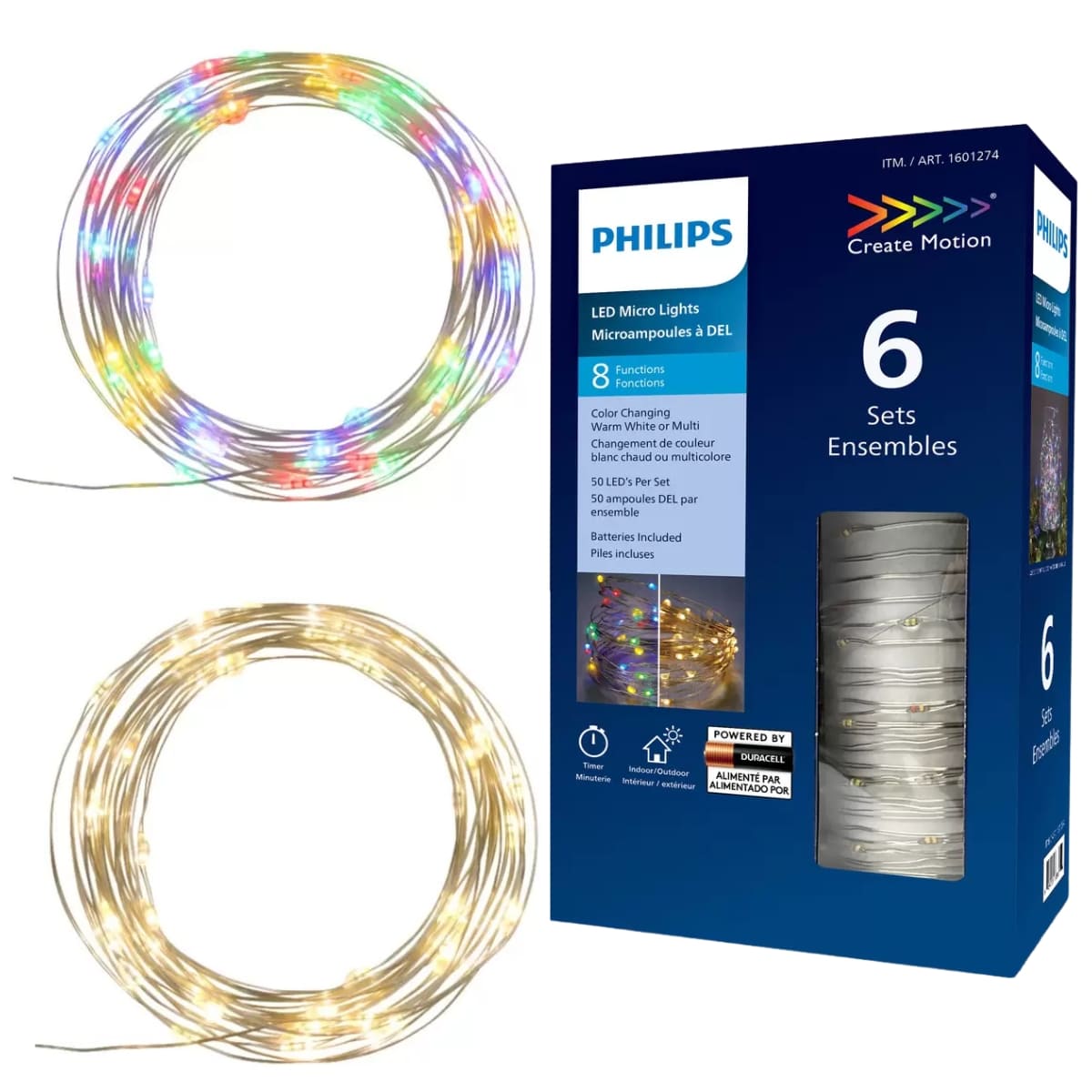 Philips(フィリップス) マイクロライト 6セット #1601274 屋内/屋外 1セットに50個のLEDライト 乾電池2本付き