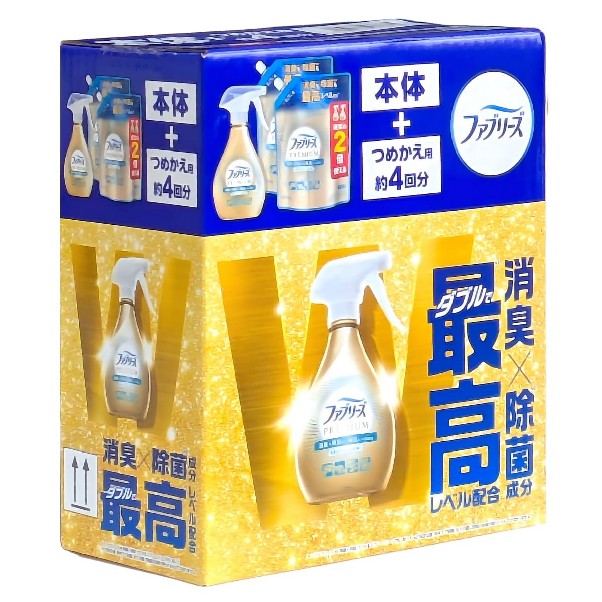 ファブリーズ W除菌 プレミアム 清潔なランドリーの香り 靴のニオイもしっかり消臭！本体370ml + 詰め替えパック640ml x 2のセット パッケージ: ボックスタイプ #61008 パッケージ: ボックスタイプ