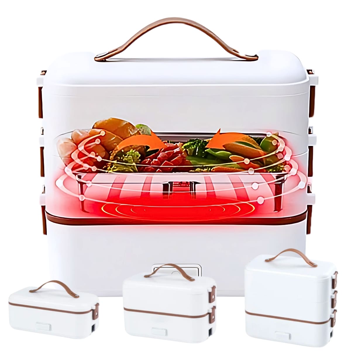 電熱弁当箱 ご飯が炊ける 弁当 (3段) 炊飯 FH-A12  サイズ(mm): 高205×横245×幅125 重量: 1.7kg 容量:1.2L カラー: ホワイト 電力:300W 電圧:110V 電源を確保（職場・自宅・車中など） 加熱 弁当箱 学生 社会人 一人暮らし お弁当を持参 ランチ 父の日 プレゼント