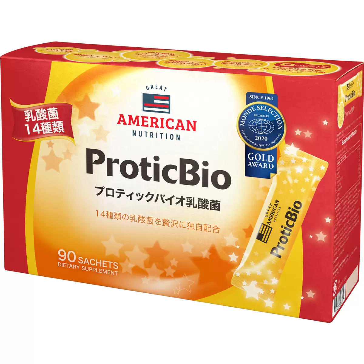 【乳酸菌・ビフィズス菌含有食品】プロティックバイオ (PROTICBIO) 乳酸菌 14種類の乳酸菌  個包装 スティックタイプ 3g×90包 1日安量:1〜3包 1歳以上 家族全員の健康維持をサポート GREAT AMERICAN NUTRITION PROTICBIO GRANULE 90CT 台湾 #12243 健康食品