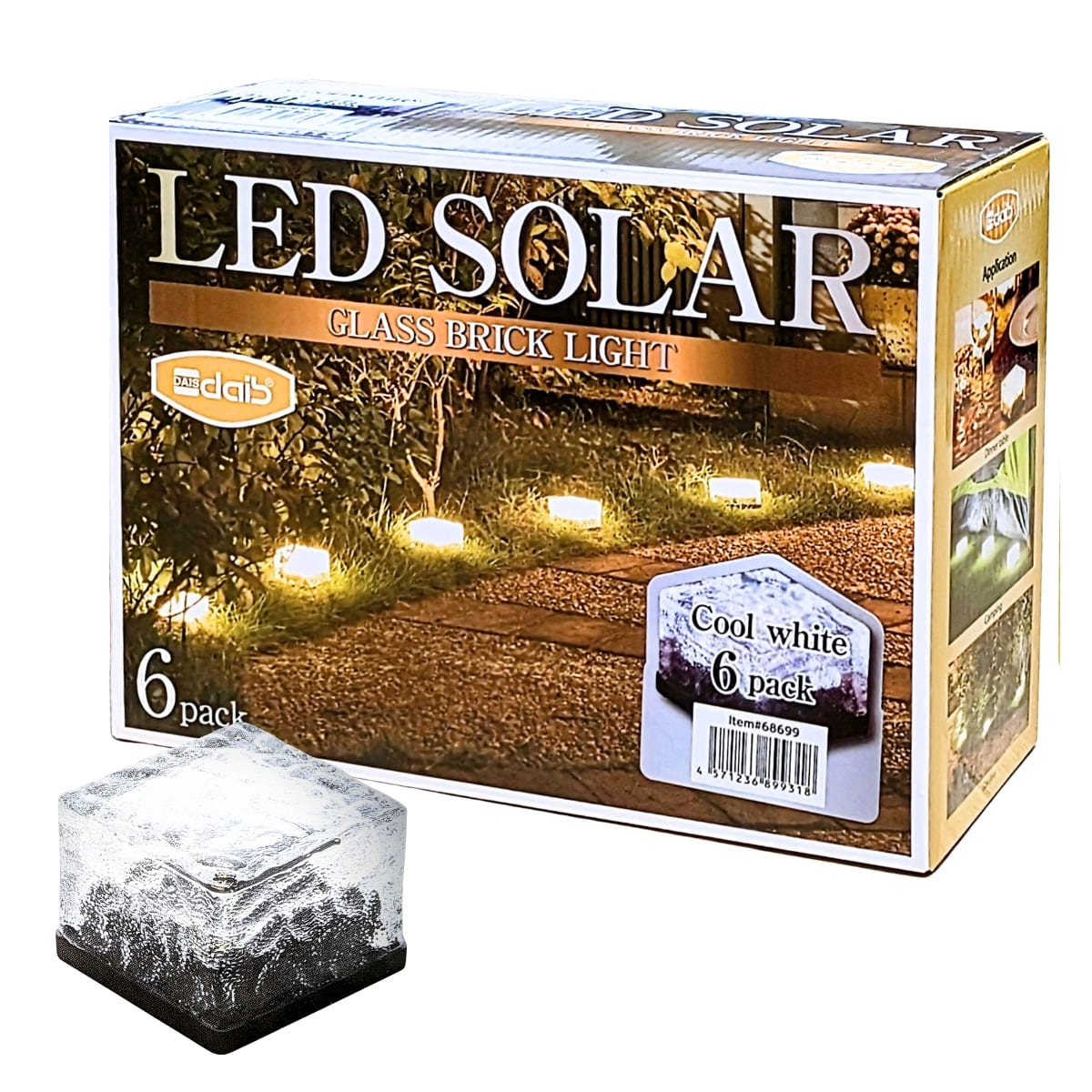 DAIS (ダイス)  LEDソーラーキューブライト 6個セット 光源色:クールホワイト 防水 ガラスレンガ 屋 ガラスとプラスチック構造 ON/OFFスイッチ AAA 1.2V 300mAh Ni-MH充電池付属 #68699 省エネ 屋内 屋外 照明 ガーデンライト インテリア  防犯・セキュリティー照明 BBQ 盆